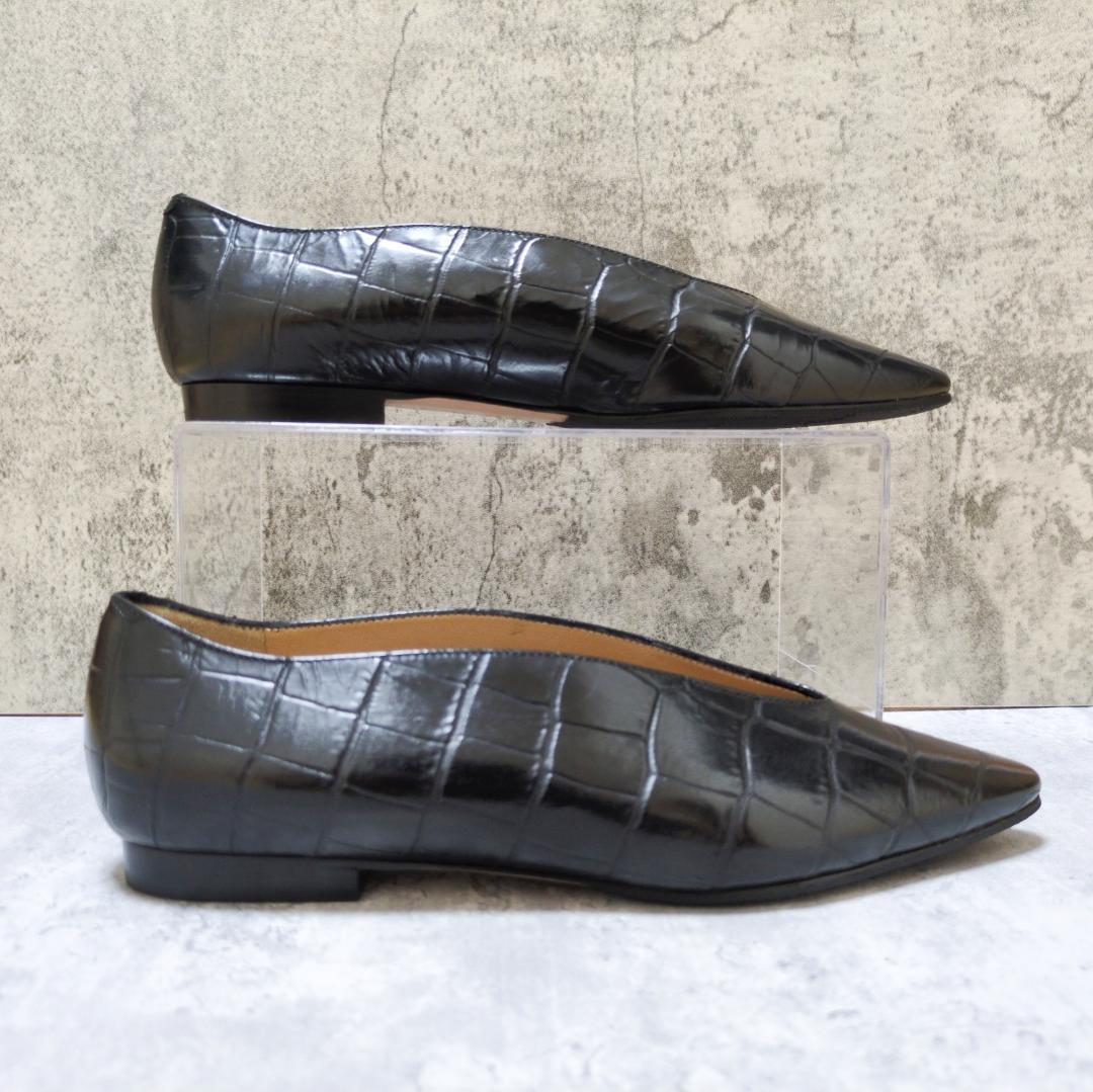 【美品】PELLICO フラットシューズ クロコ ソフト Vカット レザー 36