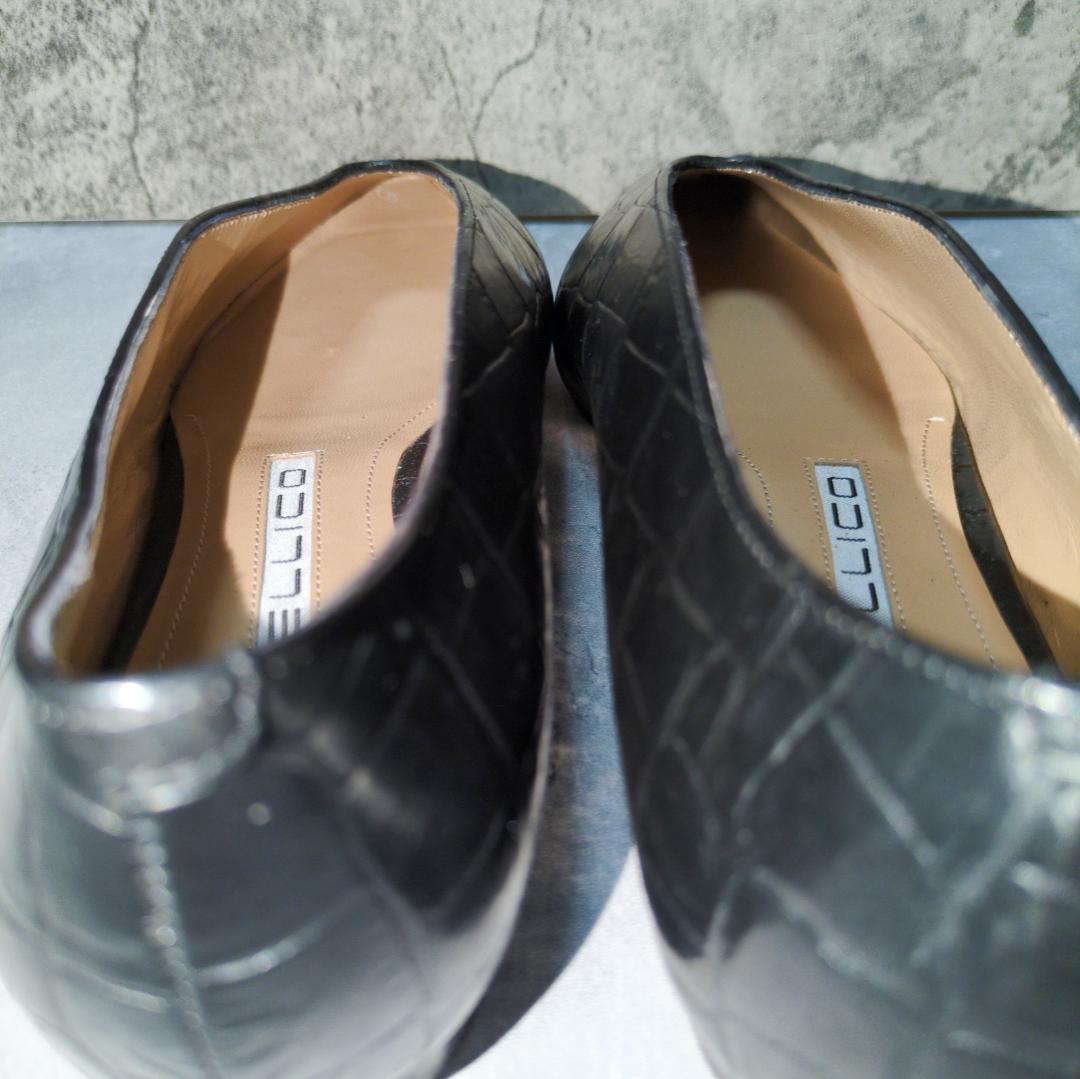 【美品】PELLICO フラットシューズ クロコ ソフト Vカット レザー 36
