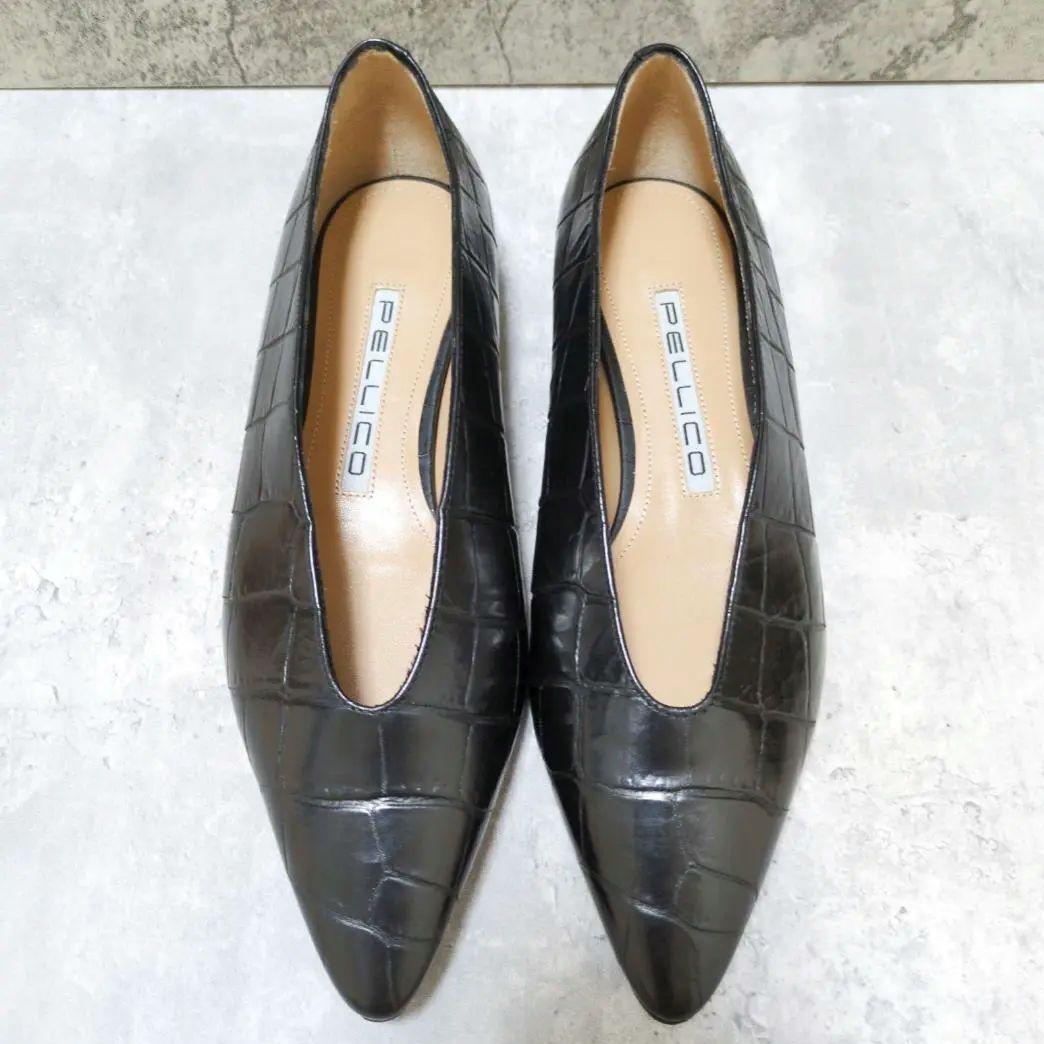 【美品】PELLICO フラットシューズ クロコ ソフト Vカット レザー 36