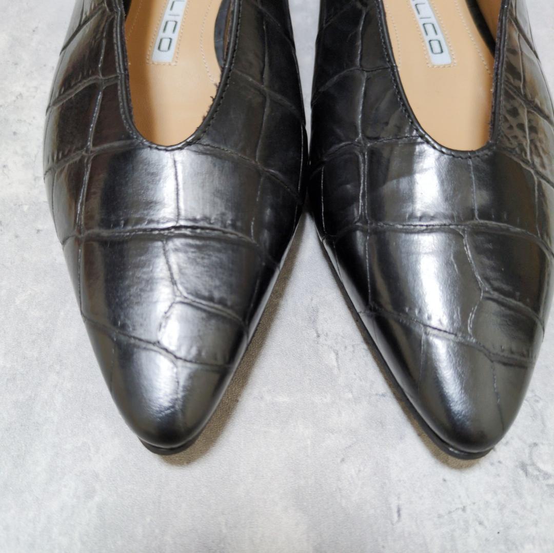 【美品】PELLICO フラットシューズ クロコ ソフト Vカット レザー 36