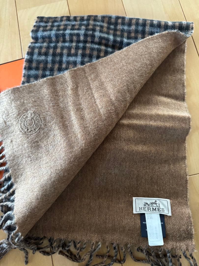 お値下げ【新品未使用】Hermès エルメス マフラー H柄 チェック フリンジ