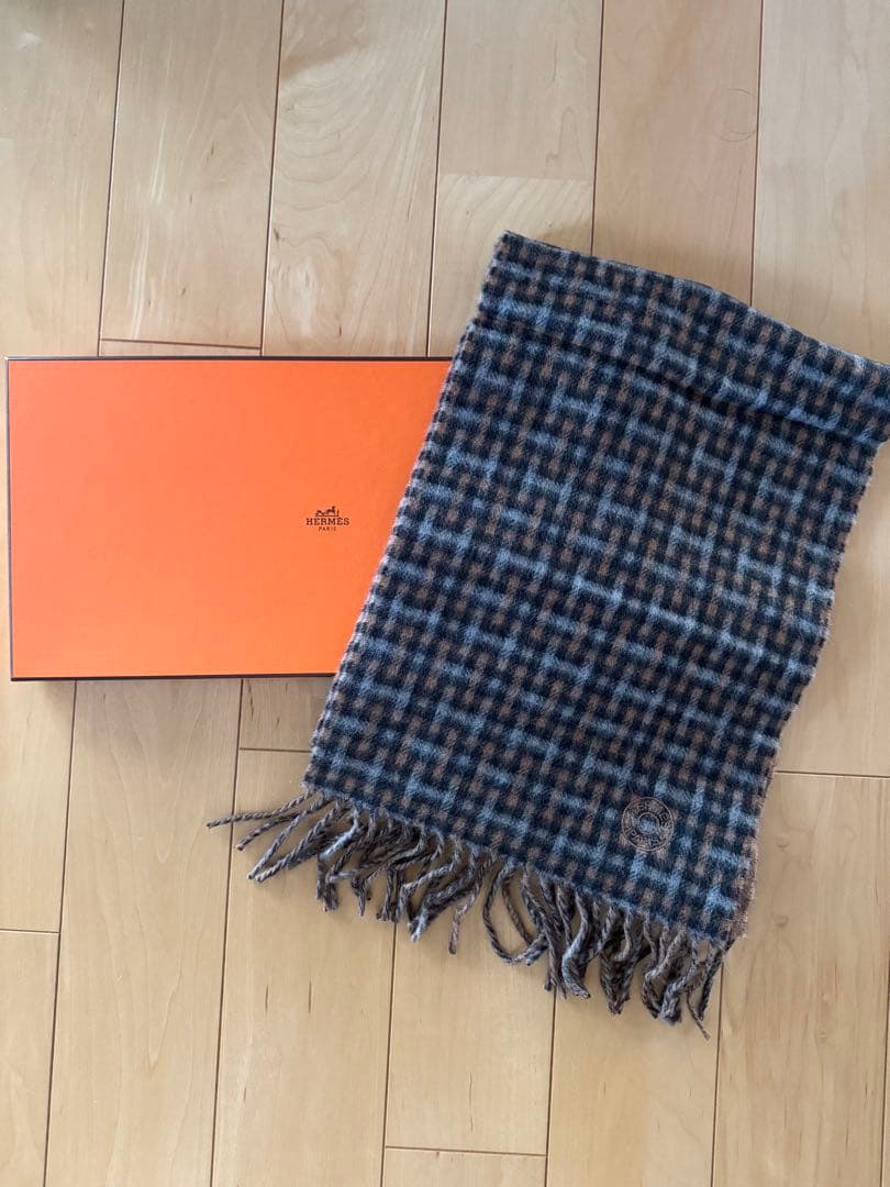 お値下げ【新品未使用】Hermès エルメス マフラー H柄 チェック フリンジ