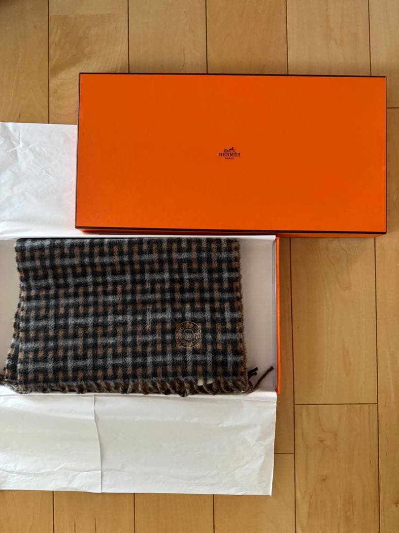 お値下げ【新品未使用】Hermès エルメス マフラー H柄 チェック フリンジ