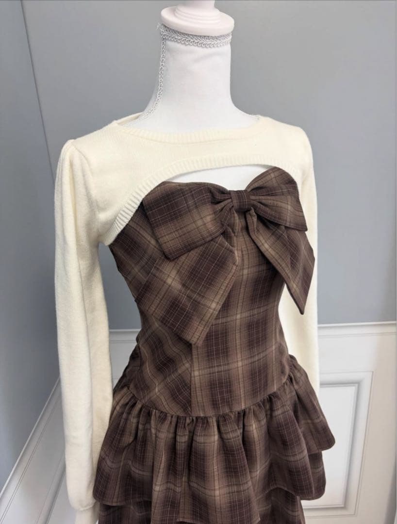 evelyn リボンボレロワンピース ブラウン