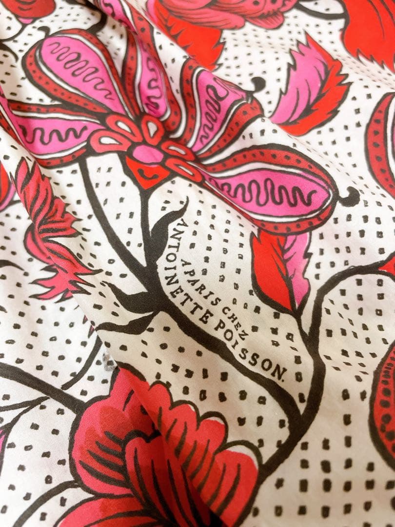 GUCCI グッチ　シャツワンピース　パールボタン　フリル　花柄　赤　ピンク