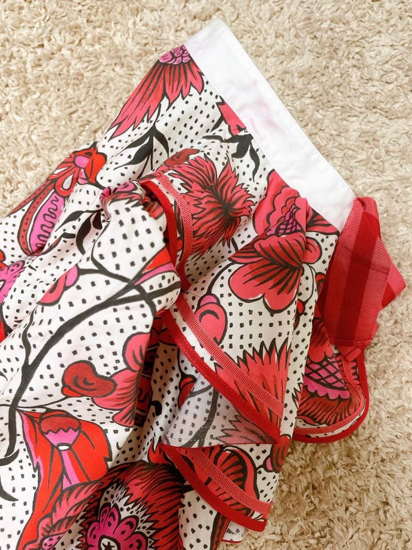 GUCCI グッチ　シャツワンピース　パールボタン　フリル　花柄　赤　ピンク