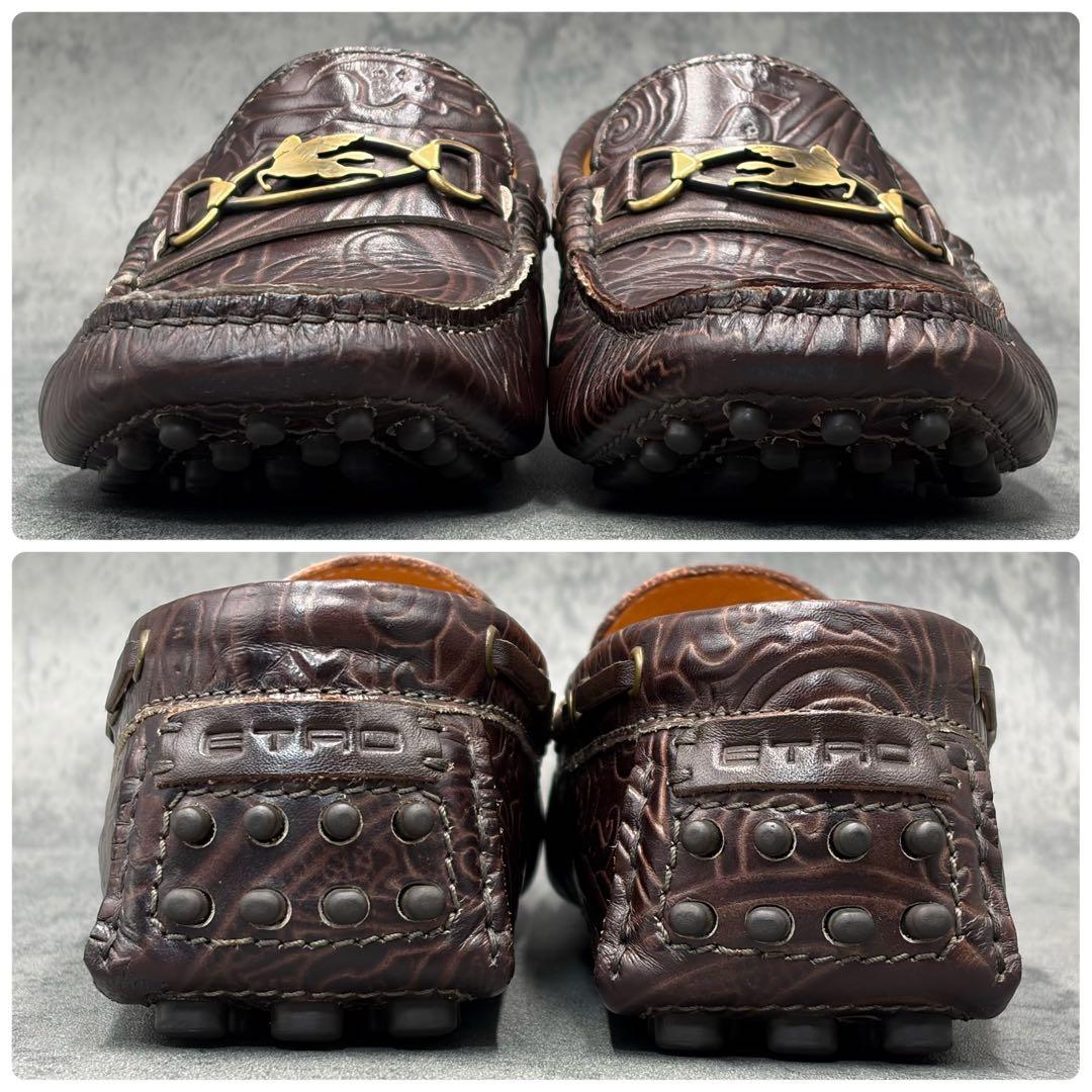 希少 エトロ ドライビングシューズ ペガソ ペイズリー レザー ビットローファー