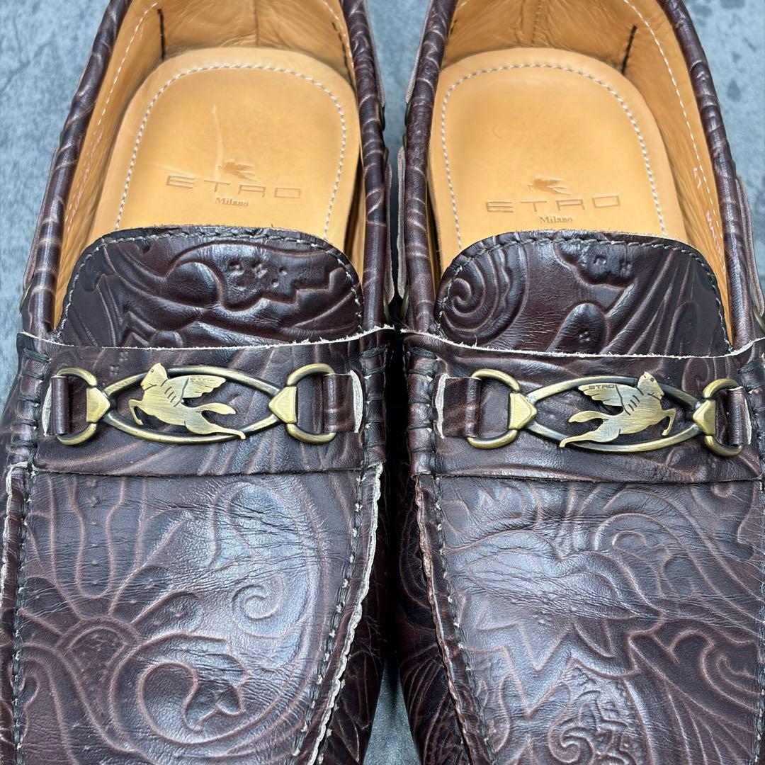 希少 エトロ ドライビングシューズ ペガソ ペイズリー レザー ビットローファー