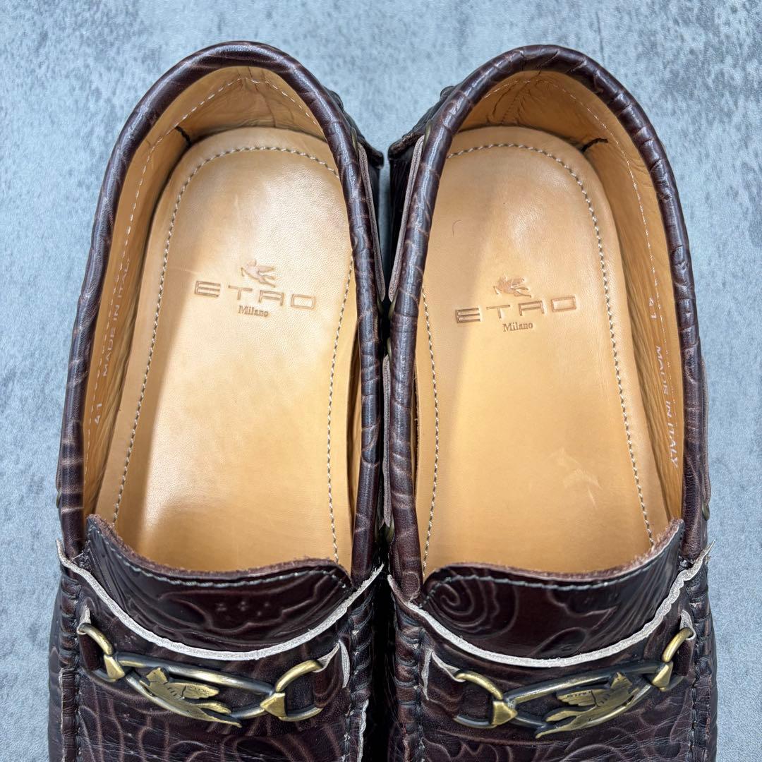 希少 エトロ ドライビングシューズ ペガソ ペイズリー レザー ビットローファー