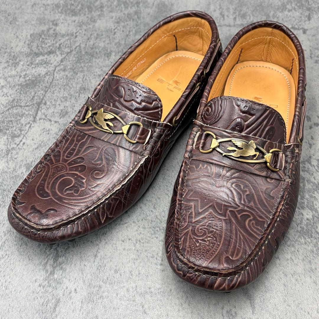 希少 エトロ ドライビングシューズ ペガソ ペイズリー レザー ビットローファー