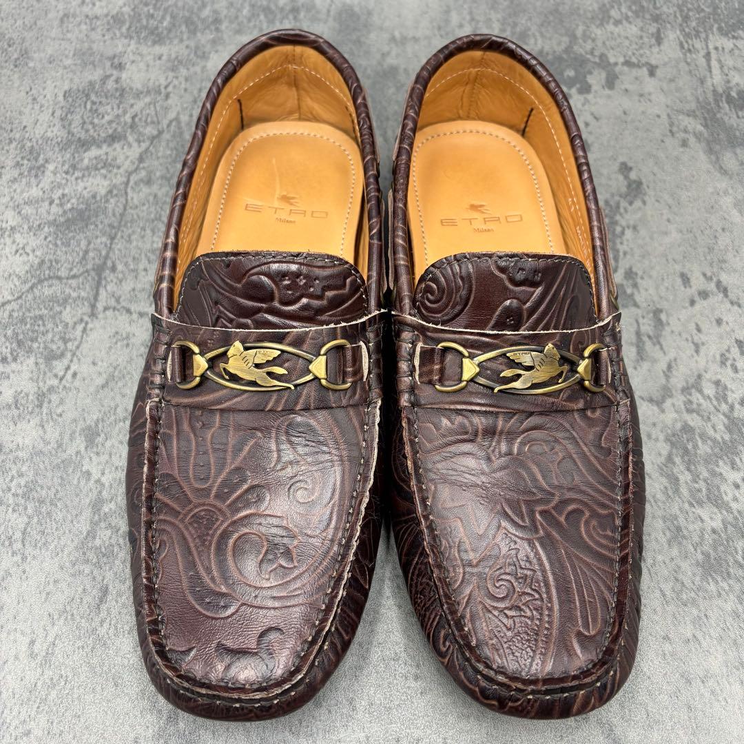 希少 エトロ ドライビングシューズ ペガソ ペイズリー レザー ビットローファー