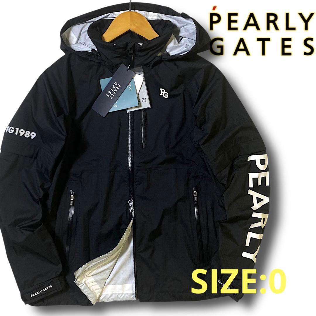 0 新品 パーリーゲイツ ビッグロゴ 半袖にもなる! レインジャケット ブラック