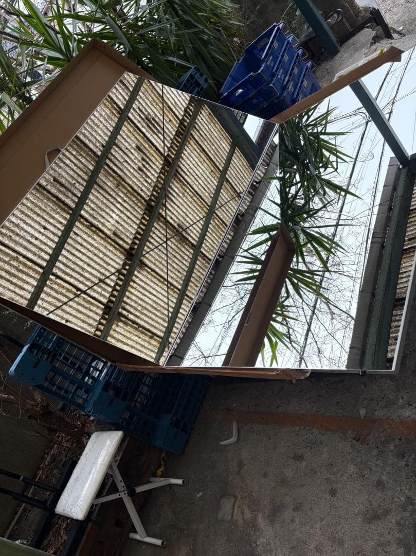 【中古】ダンス鏡 折り畳み 割れない鏡 160cmx100cmx2枚 銀色10番