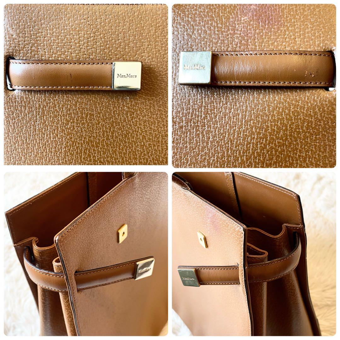 バッグ Max Mara Leather Tote Bag Brown Camel A4
