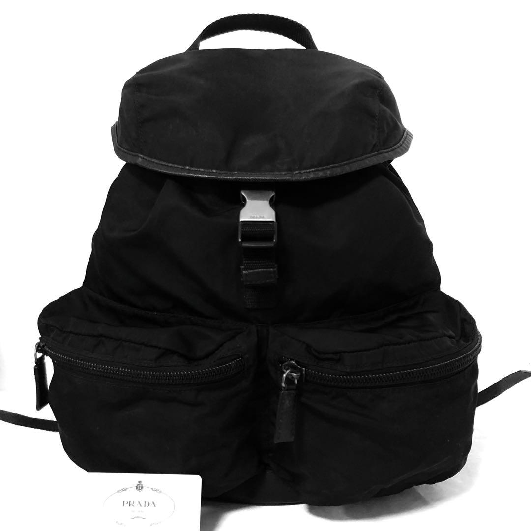 良品　大容量　プラダ　PRADA リュック　バックパック　ナイロン　レザー　黒