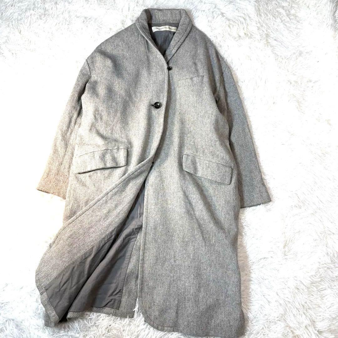 かぐれ kagure 軽いウールリネン混 ロングコート 杢グレー FREE