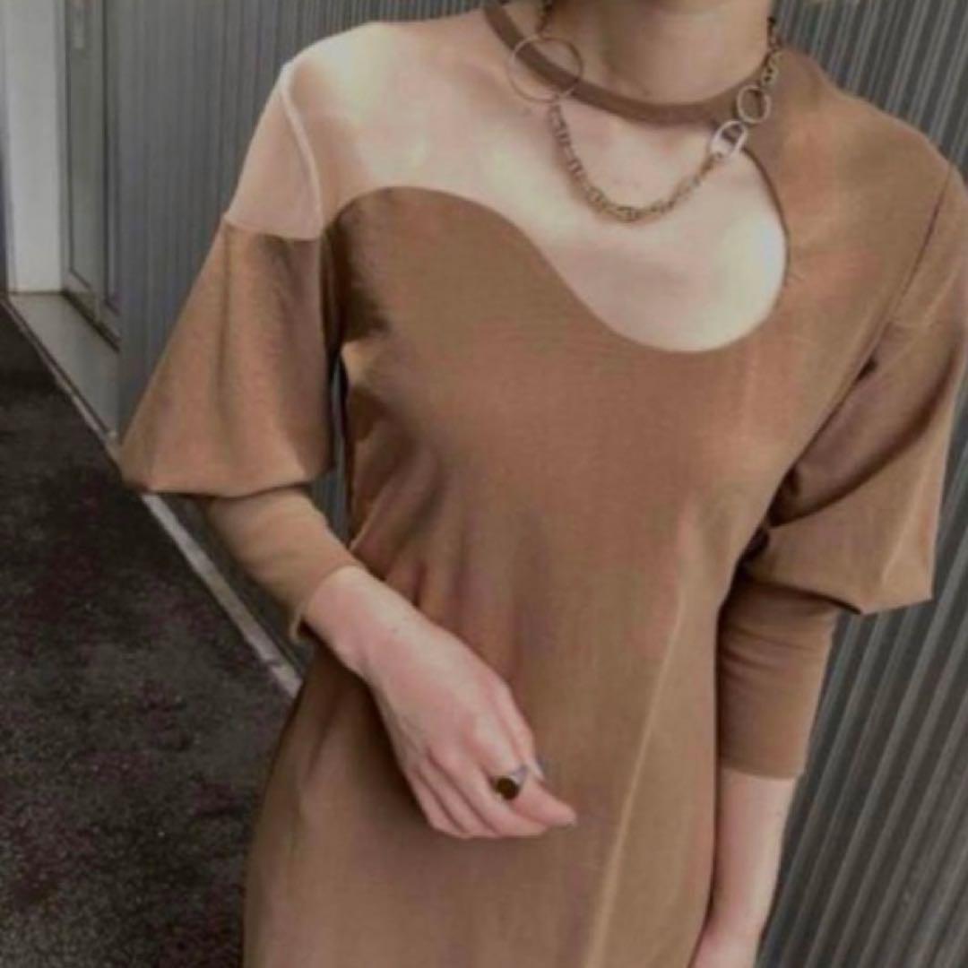 ワンピース Ameri LAKE CURVE TRICOT RIB DRESS