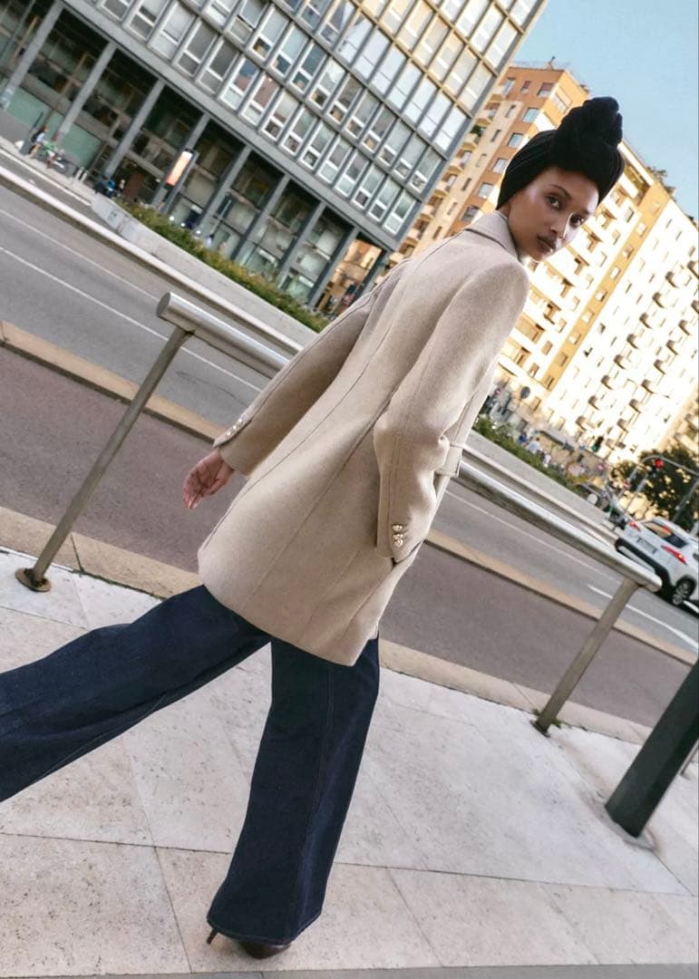 【ZARA】ザラ L ウール混紡 ショート丈ダブルブレストコート ライトミンク