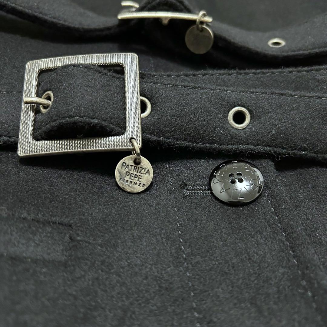 美品　パトリツィアぺぺ　ダブルベルト付き　カシミヤ混　トレンチコート　黒　42