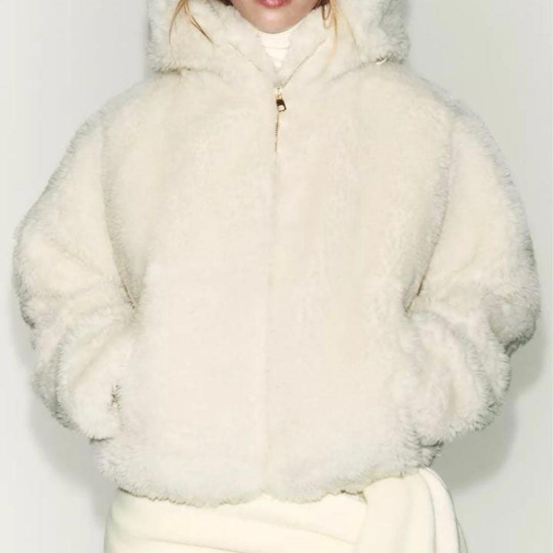 zara ボア生地保温フード付きアノラック エクリュ ボアブルゾン Sサイズ