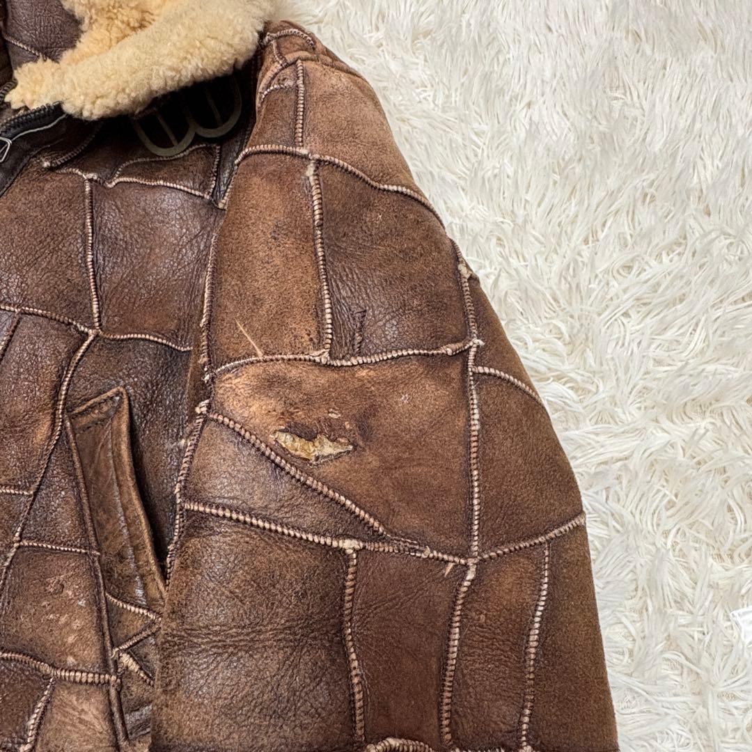 雰囲気抜群　リアルムートンジャケット B3 フライトジャケット 　パッチワーク