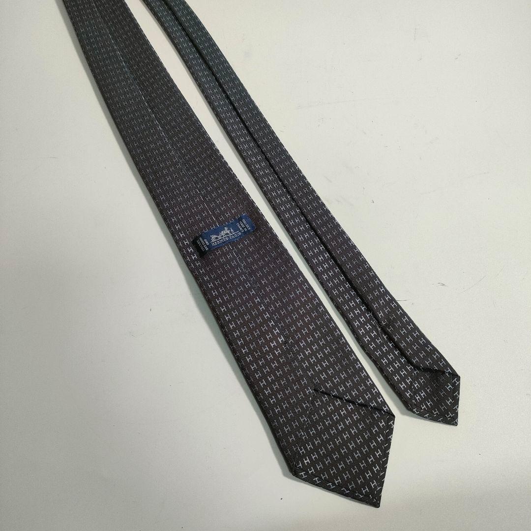 エルメス ネクタイ ファソネ　H柄 グレー系 シルク