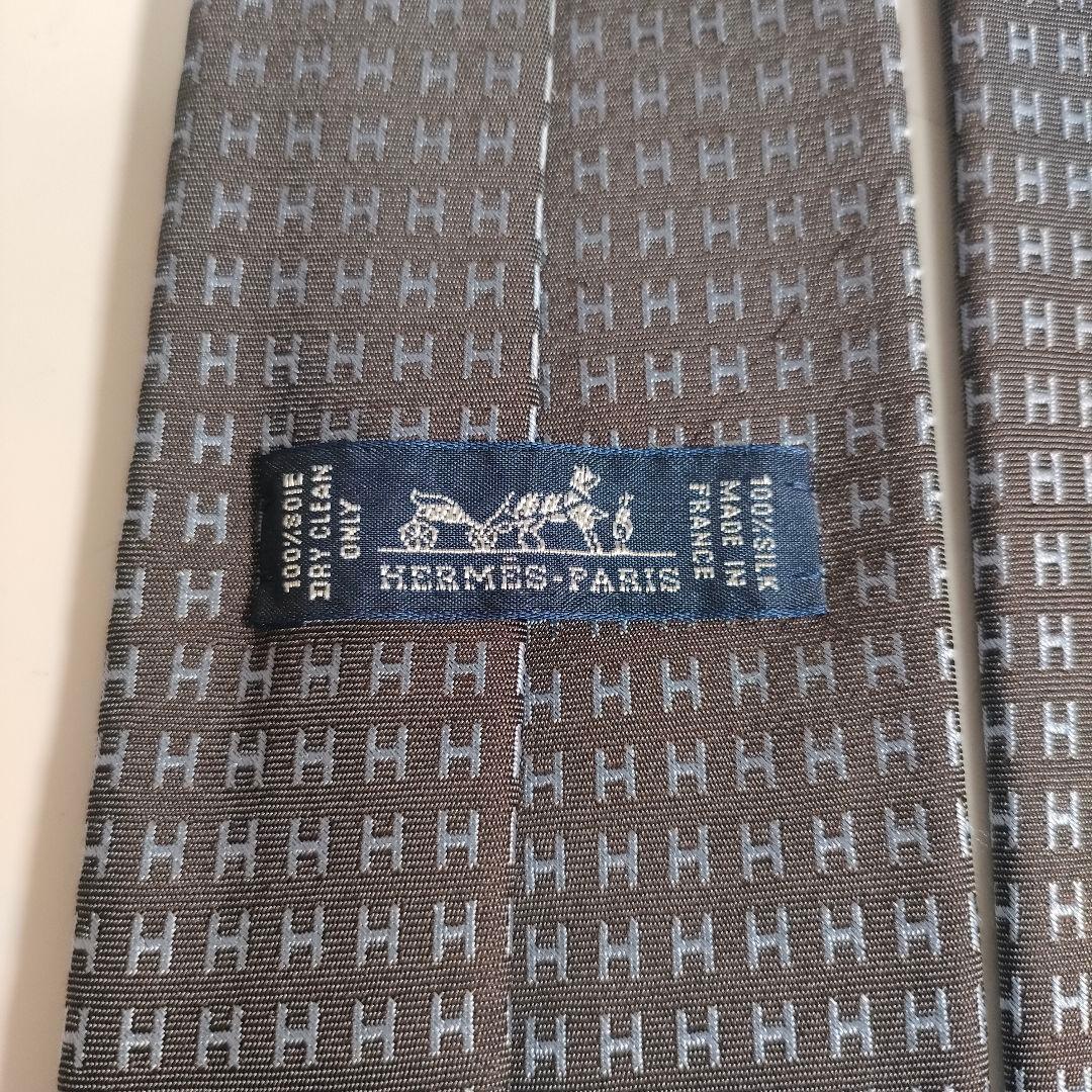 エルメス ネクタイ ファソネ　H柄 グレー系 シルク