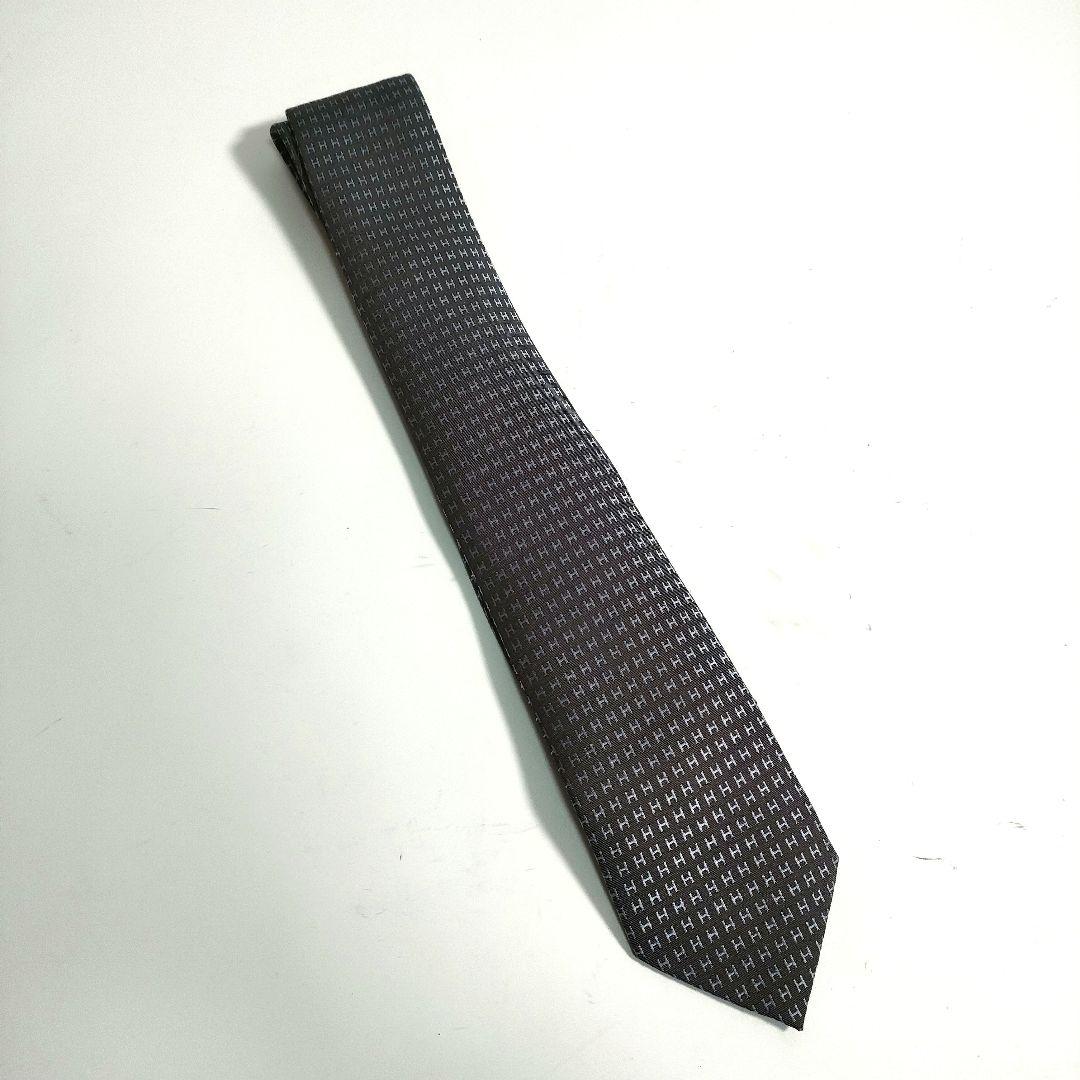 エルメス ネクタイ ファソネ　H柄 グレー系 シルク