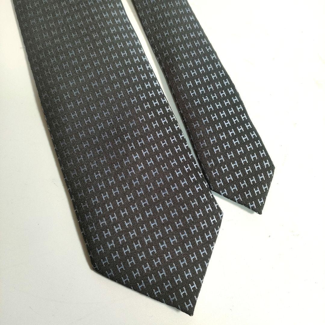 エルメス ネクタイ ファソネ　H柄 グレー系 シルク