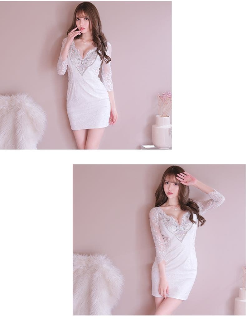 【ローブドフルール】ロングスリーブ×ビジュータイトミニキャバドレス