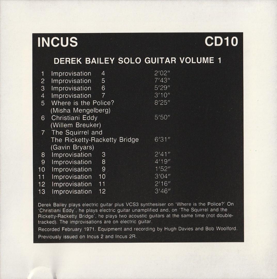 その他 Derek Bailey : Solo Guitar Volume 1