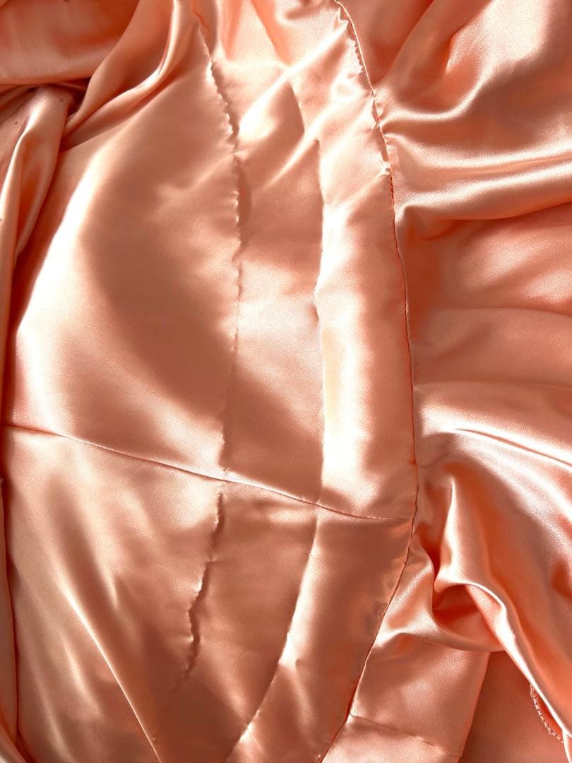 社交ダンスドレス　サーモンピンク　豪華ストーン　紫石　美品　ella 髪飾付き