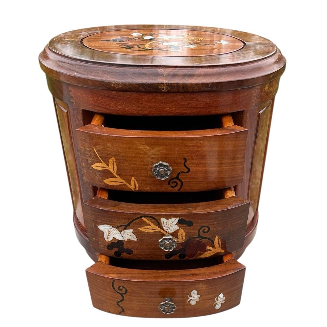 ミニ箪笥　引出三段　象嵌細工　花梨　天然木