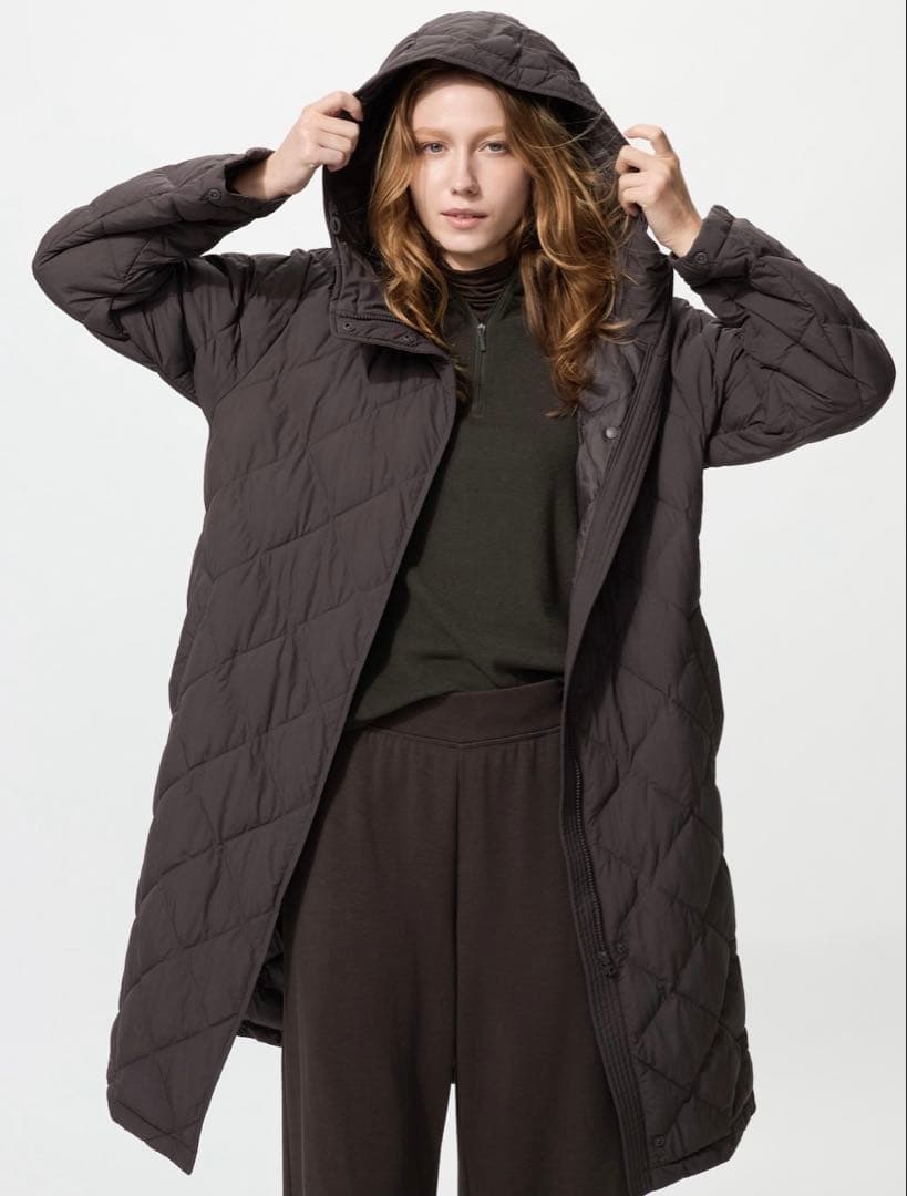 ユニクロ パフテックロングコートリラックスフィット：ブラック L