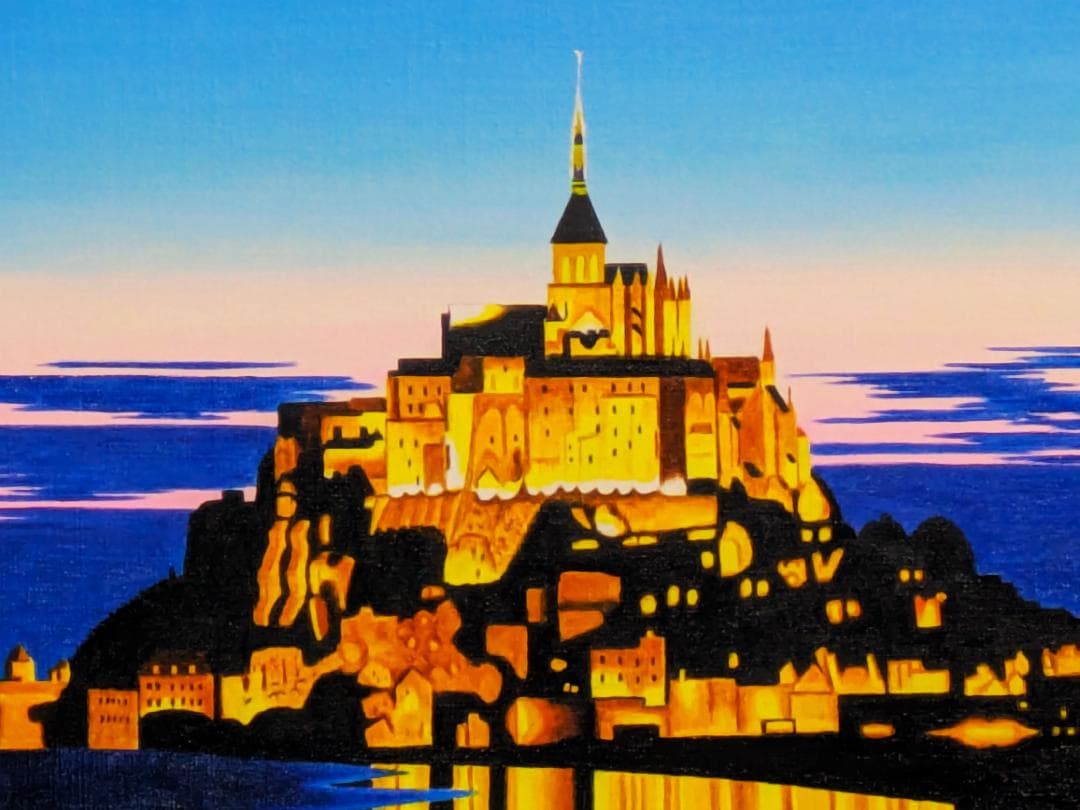 ★夕暮れのモン・サン・ミッシェル・肉筆油彩画・F6キャンバス