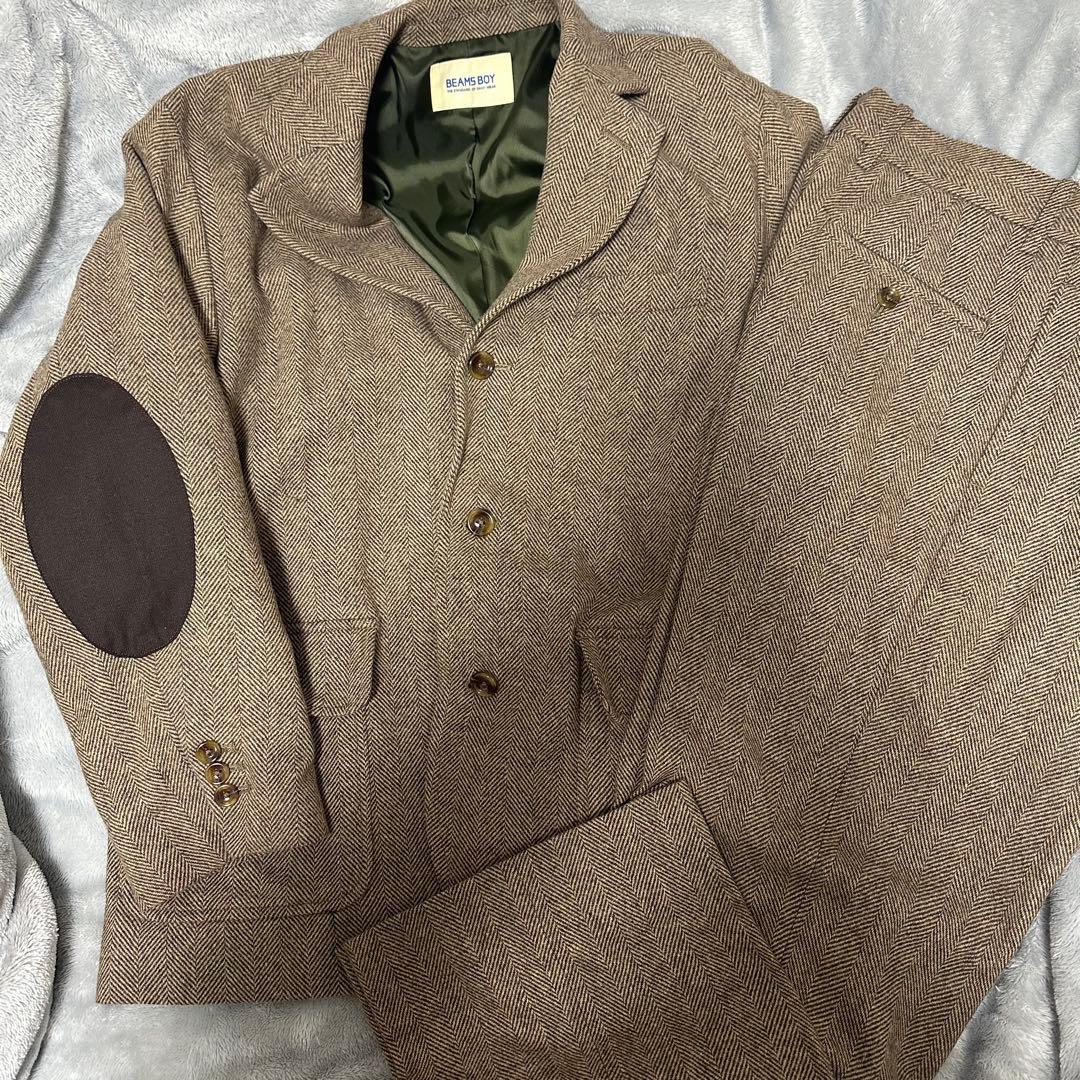 BEAMSヘリンボーンツイル ジャケット＆スラックス セット ブラウン サイズ0