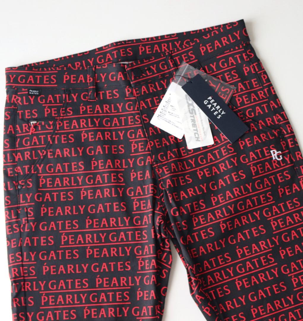 新品【パーリーゲイツ】EXストレッチ ロゴ総柄 ロングパンツ 黒 5(L)