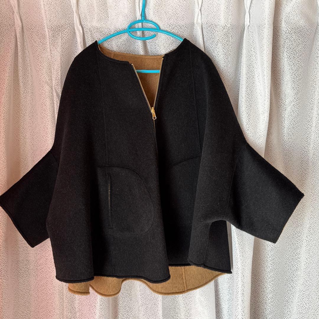 リバーシブル　ウールポンチョタイプコート