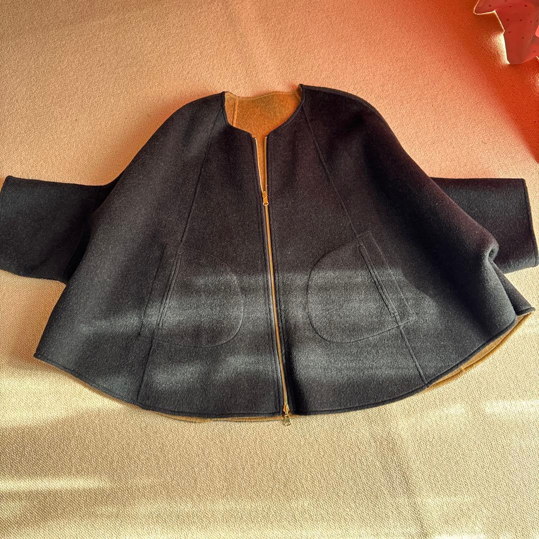 リバーシブル　ウールポンチョタイプコート