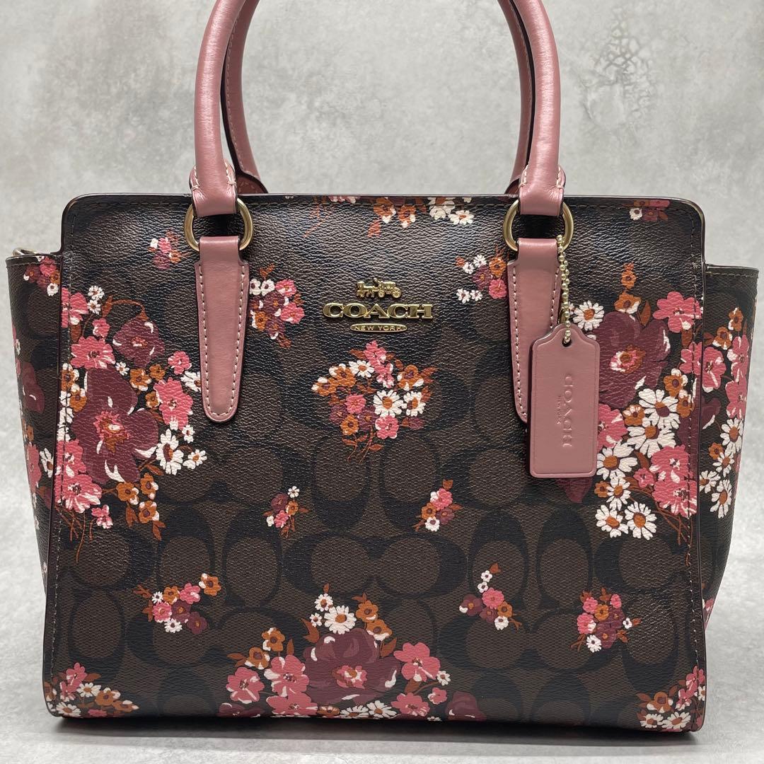 専用✨コーチ 2way ハンド ショルダーバッグ PVC×レザー 花柄 肩掛け