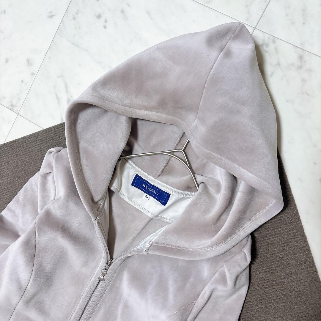 美品 24AW エムズグレイシー ベロア調パーカー ペプラム フレア リボン