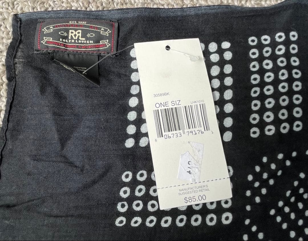 新品未使用　タグ付き RRL ドット柄 バンダナ ストール コットン ネイビー