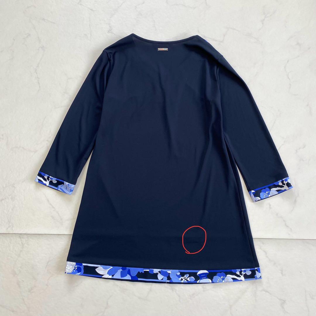 美品★LEONARD レオナール 7分袖チュニック 花柄 ネイビー 38