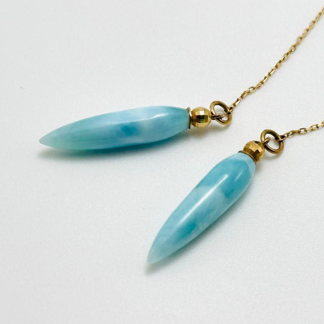 agete アガット　k10 ラリマー　アメリカンピアス　ゴールド　チェーン