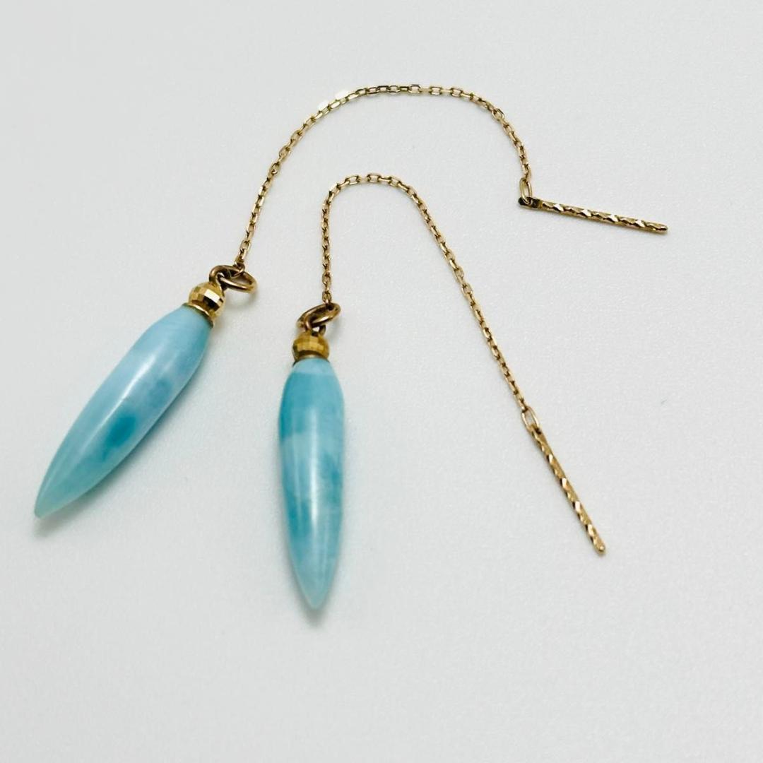 agete アガット　k10 ラリマー　アメリカンピアス　ゴールド　チェーン