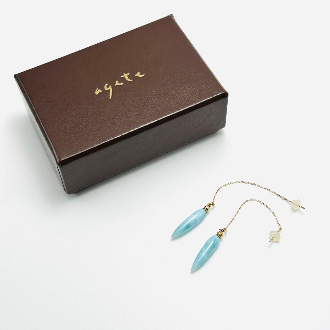 agete アガット　k10 ラリマー　アメリカンピアス　ゴールド　チェーン