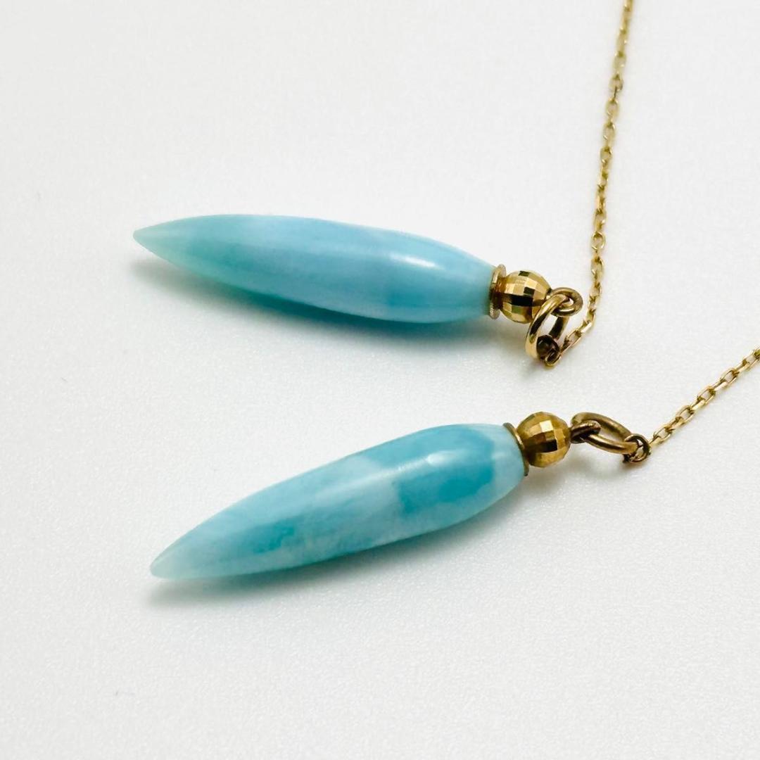 agete アガット　k10 ラリマー　アメリカンピアス　ゴールド　チェーン