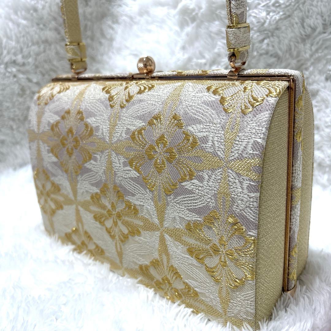 【美品✨】エレガント　ゴールド　和装用バッグ　自立型　フォーマル　結婚式　お祝い