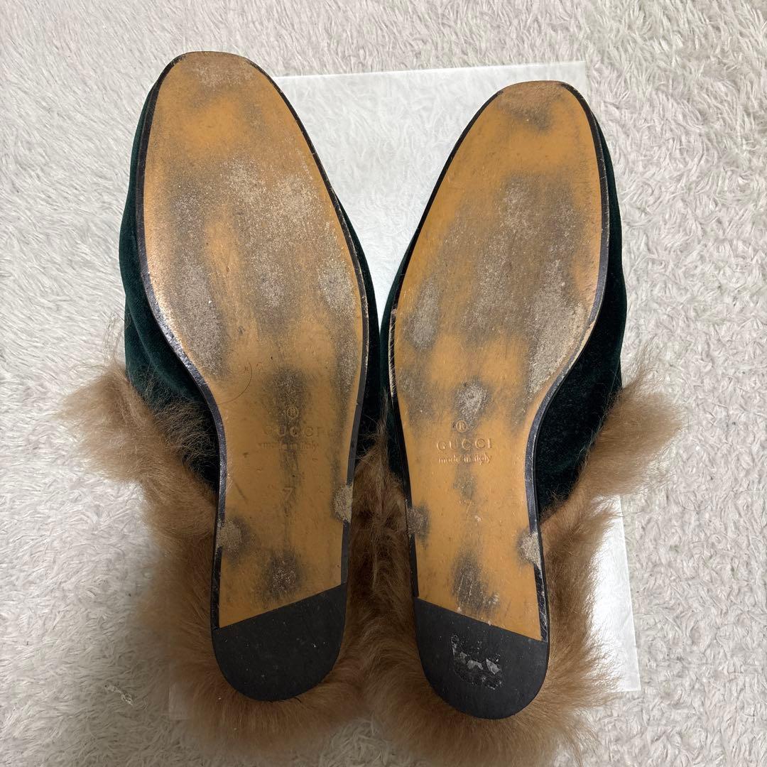 GUCCI ドラゴンワッペン ファーシューズ/サイズ7