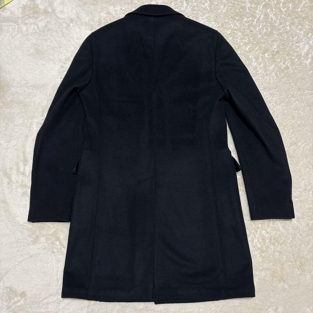 極美品 ラルディーニ チェスターコート ブートニエール ブラック ウール 46
